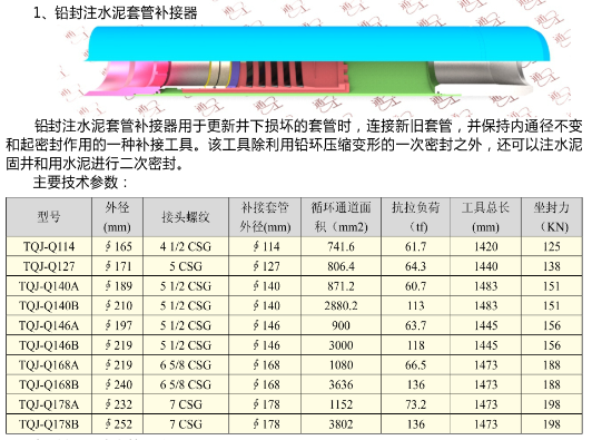鉛封注水泥套管補接器